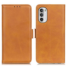 Leather Case Stands Flip Cover Holder M15L for Motorola Moto Edge (2022) 5G Light Brown