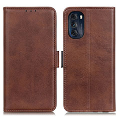 Leather Case Stands Flip Cover Holder M15L for Motorola Moto G 5G (2022) Brown