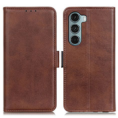 Leather Case Stands Flip Cover Holder M15L for Motorola Moto G200 5G Brown