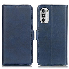 Leather Case Stands Flip Cover Holder M15L for Motorola MOTO G52 Blue