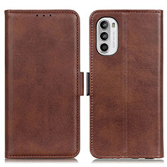 Leather Case Stands Flip Cover Holder M15L for Motorola MOTO G52 Brown