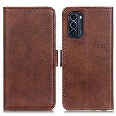 Leather Case Stands Flip Cover Holder M15L for Motorola Moto G52j 5G Brown