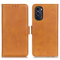 Leather Case Stands Flip Cover Holder M15L for Motorola Moto G52j 5G Light Brown