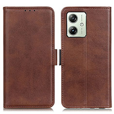 Leather Case Stands Flip Cover Holder M15L for Motorola Moto G54 5G Brown