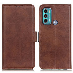 Leather Case Stands Flip Cover Holder M15L for Motorola Moto G60 Brown