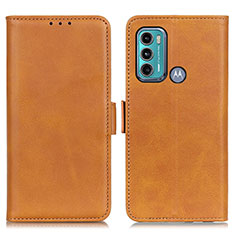 Leather Case Stands Flip Cover Holder M15L for Motorola Moto G60 Light Brown