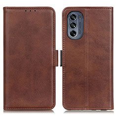 Leather Case Stands Flip Cover Holder M15L for Motorola Moto G62 5G Brown