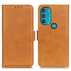 Leather Case Stands Flip Cover Holder M15L for Motorola Moto G71 5G Light Brown