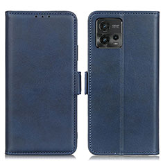 Leather Case Stands Flip Cover Holder M15L for Motorola Moto G72 Blue