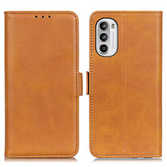 Leather Case Stands Flip Cover Holder M15L for Motorola Moto G82 5G Light Brown