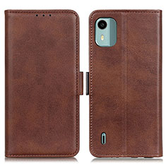 Leather Case Stands Flip Cover Holder M15L for Nokia C12 Brown