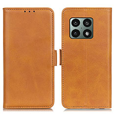 Leather Case Stands Flip Cover Holder M15L for OnePlus 10 Pro 5G Light Brown