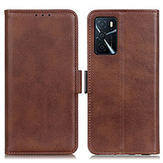 Leather Case Stands Flip Cover Holder M15L for Oppo A16 Brown