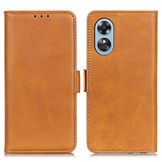 Leather Case Stands Flip Cover Holder M15L for Oppo A17 Light Brown