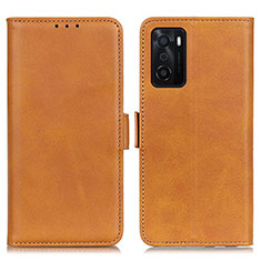 Leather Case Stands Flip Cover Holder M15L for Oppo A55S 5G Light Brown