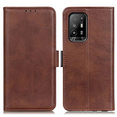 Leather Case Stands Flip Cover Holder M15L for Oppo A95 5G Brown
