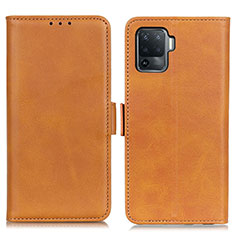 Leather Case Stands Flip Cover Holder M15L for Oppo F19 Pro Light Brown
