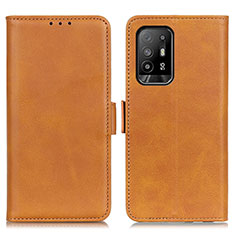 Leather Case Stands Flip Cover Holder M15L for Oppo F19 Pro+ Plus 5G Light Brown
