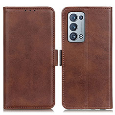Leather Case Stands Flip Cover Holder M15L for Oppo Reno6 Pro+ Plus 5G Brown