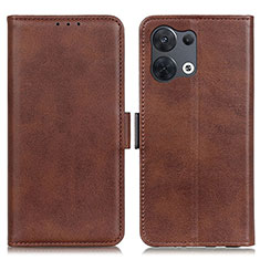 Leather Case Stands Flip Cover Holder M15L for Oppo Reno8 5G Brown