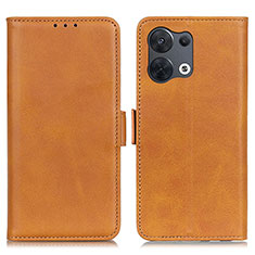 Leather Case Stands Flip Cover Holder M15L for Oppo Reno8 5G Light Brown