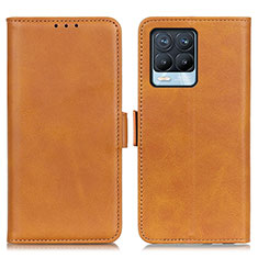 Leather Case Stands Flip Cover Holder M15L for Realme 8 4G Light Brown