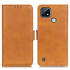 Leather Case Stands Flip Cover Holder M15L for Realme C21 Light Brown