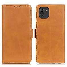 Leather Case Stands Flip Cover Holder M15L for Samsung Galaxy A03 Light Brown