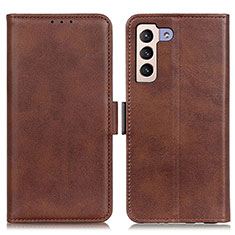 Leather Case Stands Flip Cover Holder M15L for Samsung Galaxy S22 5G Brown