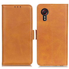 Leather Case Stands Flip Cover Holder M15L for Samsung Galaxy XCover 5 SM-G525F Light Brown