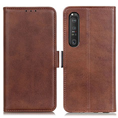 Leather Case Stands Flip Cover Holder M15L for Sony Xperia 1 III Brown