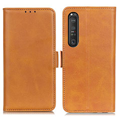 Leather Case Stands Flip Cover Holder M15L for Sony Xperia 1 III Light Brown