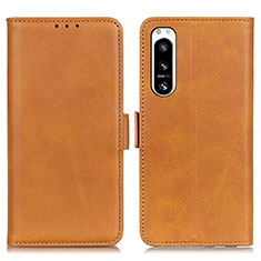 Leather Case Stands Flip Cover Holder M15L for Sony Xperia 5 IV Light Brown