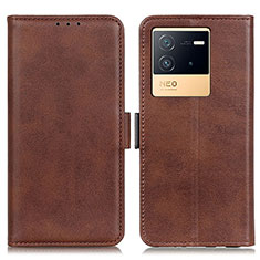 Leather Case Stands Flip Cover Holder M15L for Vivo iQOO Neo6 5G Brown