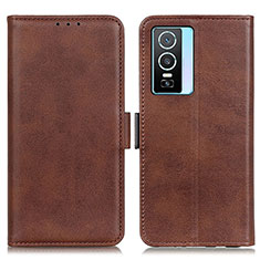 Leather Case Stands Flip Cover Holder M15L for Vivo Y76s 5G Brown