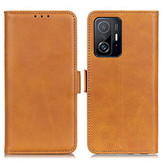 Leather Case Stands Flip Cover Holder M15L for Xiaomi Mi 11T Pro 5G Light Brown