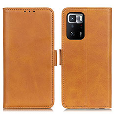 Leather Case Stands Flip Cover Holder M15L for Xiaomi Redmi Note 10 Pro 5G Light Brown