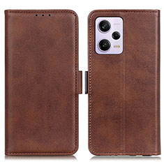 Leather Case Stands Flip Cover Holder M15L for Xiaomi Redmi Note 12 Pro 5G Brown