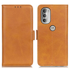 Leather Case Stands Flip Cover Holder M16L for Motorola Moto G51 5G Light Brown