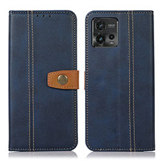 Leather Case Stands Flip Cover Holder M16L for Motorola Moto G72 Blue