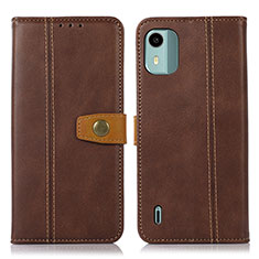 Leather Case Stands Flip Cover Holder M16L for Nokia C12 Brown