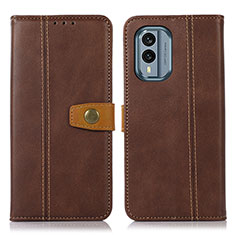 Leather Case Stands Flip Cover Holder M16L for Nokia X30 5G Brown