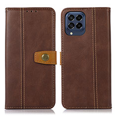 Leather Case Stands Flip Cover Holder M16L for Samsung Galaxy M53 5G Brown