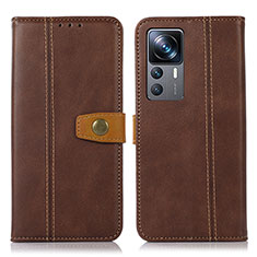 Leather Case Stands Flip Cover Holder M16L for Xiaomi Mi 12T Pro 5G Brown