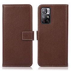Leather Case Stands Flip Cover Holder M16L for Xiaomi Redmi Note 11S 5G Brown