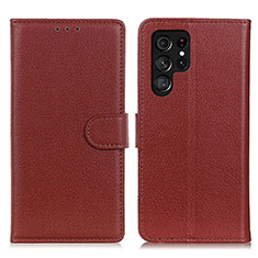 Leather Case Stands Flip Cover Holder M18L for Samsung Galaxy S21 Ultra 5G Brown