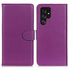 Leather Case Stands Flip Cover Holder M18L for Samsung Galaxy S22 Ultra 5G Purple