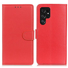 Leather Case Stands Flip Cover Holder M18L for Samsung Galaxy S22 Ultra 5G Red