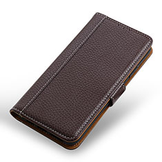 Leather Case Stands Flip Cover Holder M28L for Samsung Galaxy S22 5G Brown