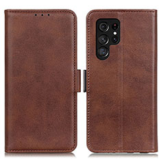 Leather Case Stands Flip Cover Holder M29L for Samsung Galaxy S21 Ultra 5G Brown